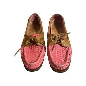 Sperry Top Sider Womens Size 8.5 Boat Shoes Pink Woven Leather Slip On